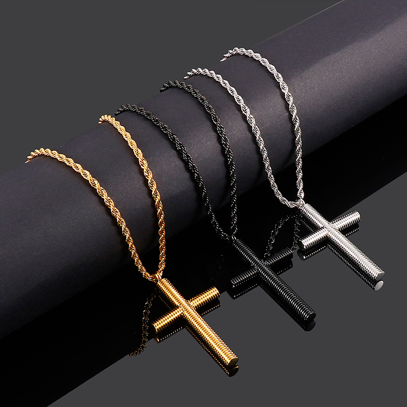 Silver/ gold/ black Fashion women mens Gifts 31*51mm size pendant hip-hop stainless steel necklace Religious believer spiral cross pendant