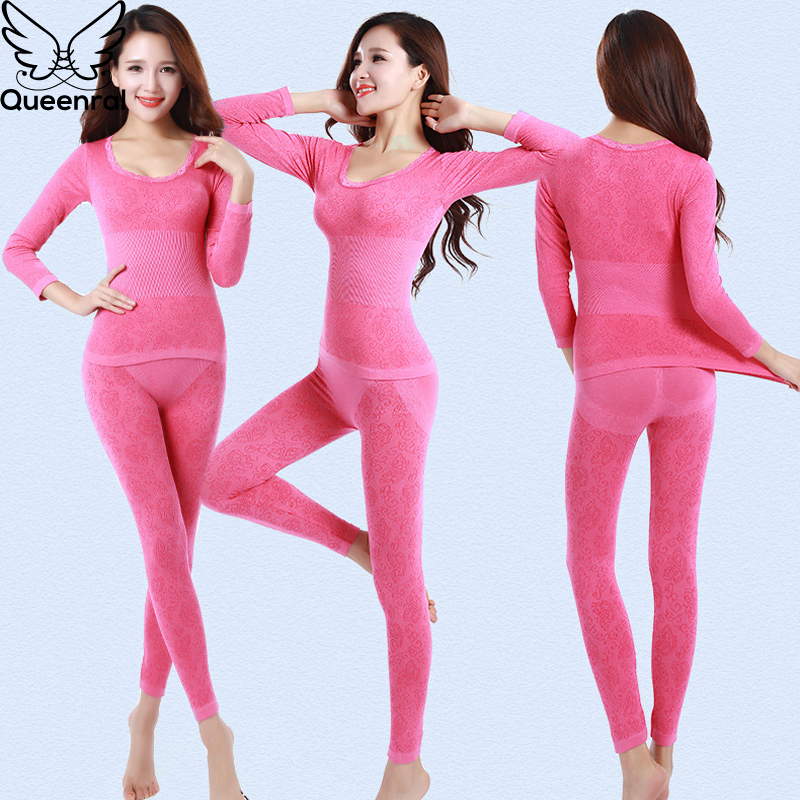 Queenral Sexy Warm Thermal Underwear Women Winter Thermal Underwear Seamless Long Johns Breathable Ladies Slim Underwears Sets 201027