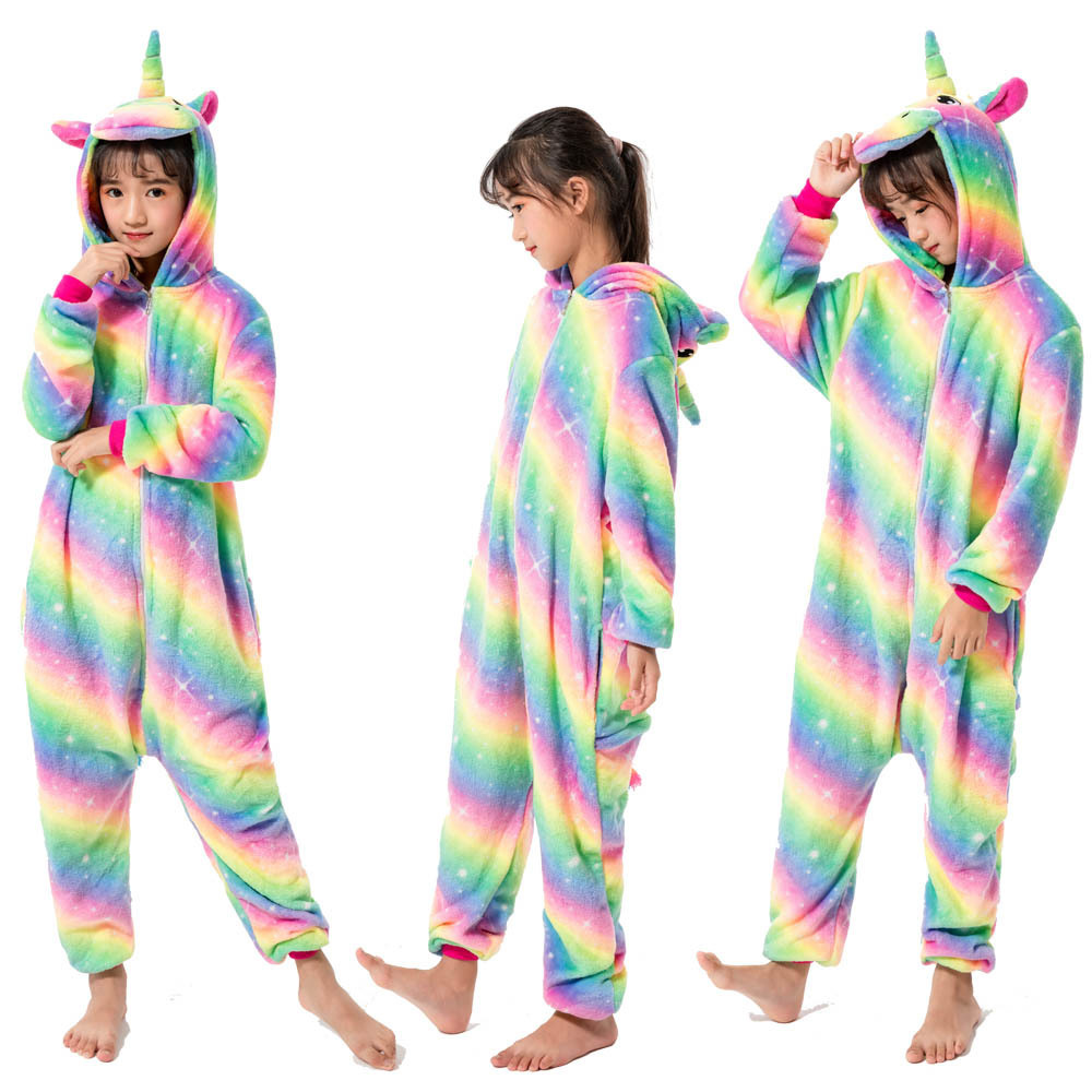 Kigurumi Unicorn Pajamas Animal Onesie for Children Girls Boys Sleepwear Kids Cartoon Licorne Pyjama Suit Winter Overalls 201104