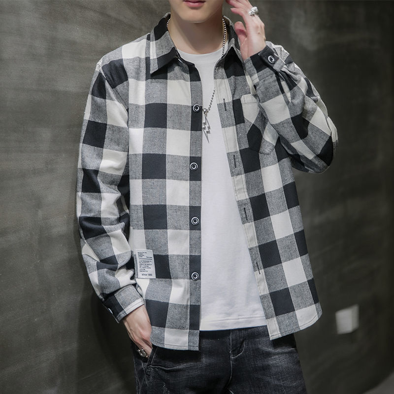 Black and white plaid shirt men's spring and autumn new Korean youth large size loose long-sleeved men's shirt, White;black
Black and white plaid shirt men's spring and autumn new Korean youth large size loose long-sleeved men's shirt, White;black