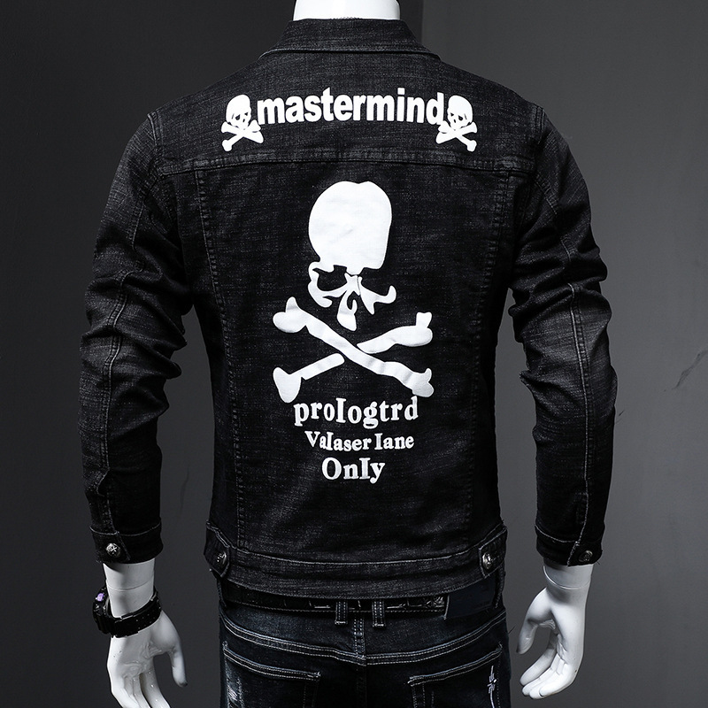 Fashion Casual embroidered flower denim jacket male skull youth long-sleeve hip hop mastermind printing Korean jacket 201128