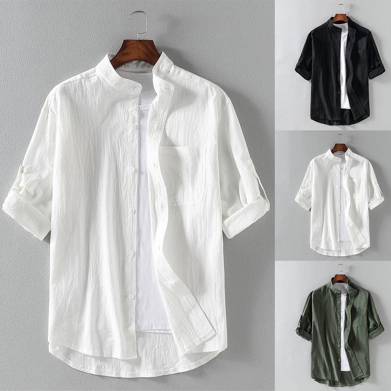 New Men's Short Sleeve Shirts 2020 Summer Cotton Linen Casual Shirts Breathable Comfortable Fashion Shirt Solid Male Loose Shirt, White
New Men's Short Sleeve Shirts 2020 Summer Cotton Linen Casual Shirts Breathable Comfortable Fashion Shirt Solid Male Loose Shirt, White
