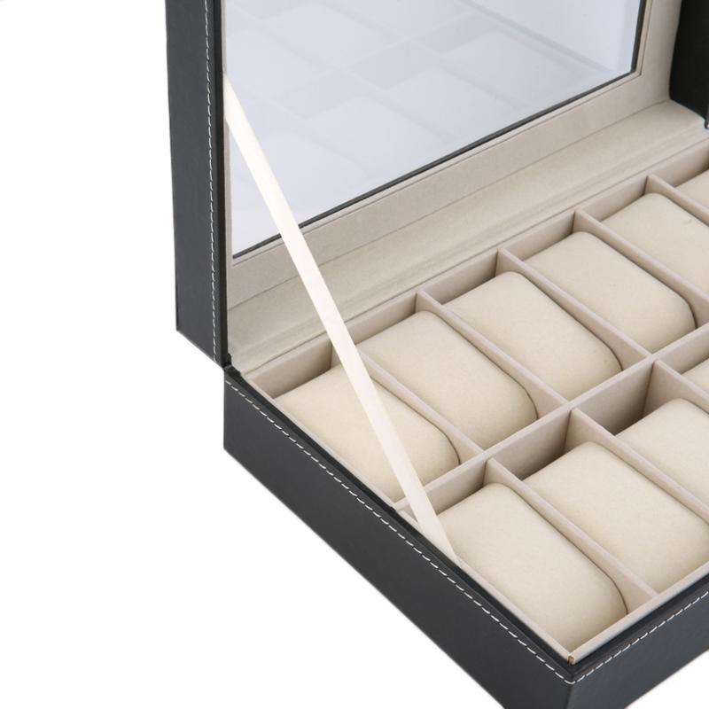 12 Slots Grid PU Leather Watch Display Box Jewelry Storage Organizer Case locked Watch Display Box269c