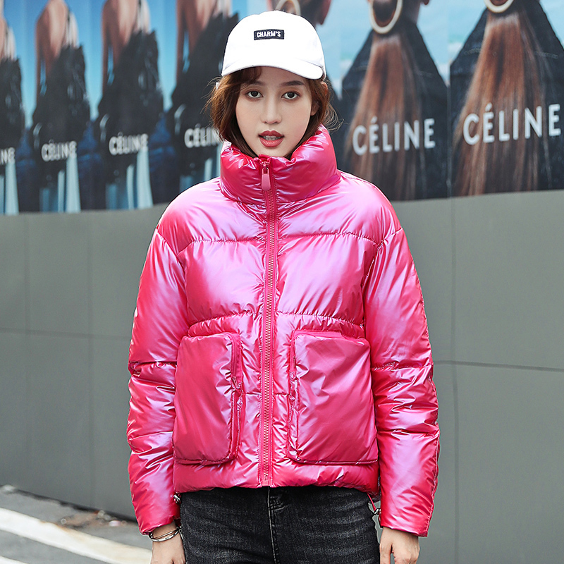 New Winter Jacket Coats Women Short Glossy Waterproof Down Cotton Parkas Female Big Pocket Shiny Warm Thick Parkas outwear 200928