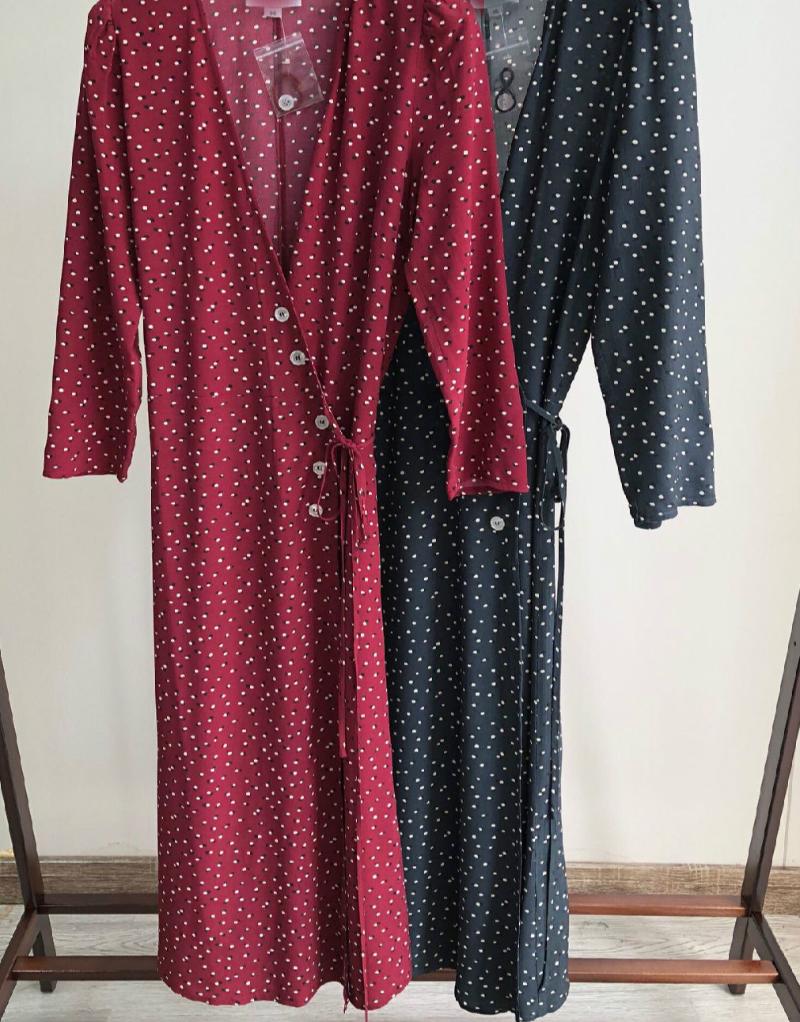 Women Dress French Wrap Polka Printing Deep V Neck Long Sleeve with Side Dot Double-breasted Buttons Midi Dresses, Red
Women Dress French Wrap Polka Printing Deep V Neck Long Sleeve with Side Dot Double-breasted Buttons Midi Dresses, Red
