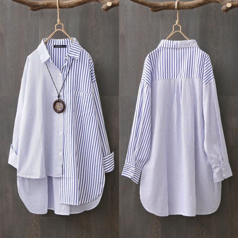 Plus Size Women' Asymmetrical Shirts ZANZEA 2020 Elegant Striped Tops Casual Long Sleeve Blusas Female Button Stiching Tunic, Black
Plus Size Women' Asymmetrical Shirts ZANZEA 2020 Elegant Striped Tops Casual Long Sleeve Blusas Female Button Stiching Tunic, Black