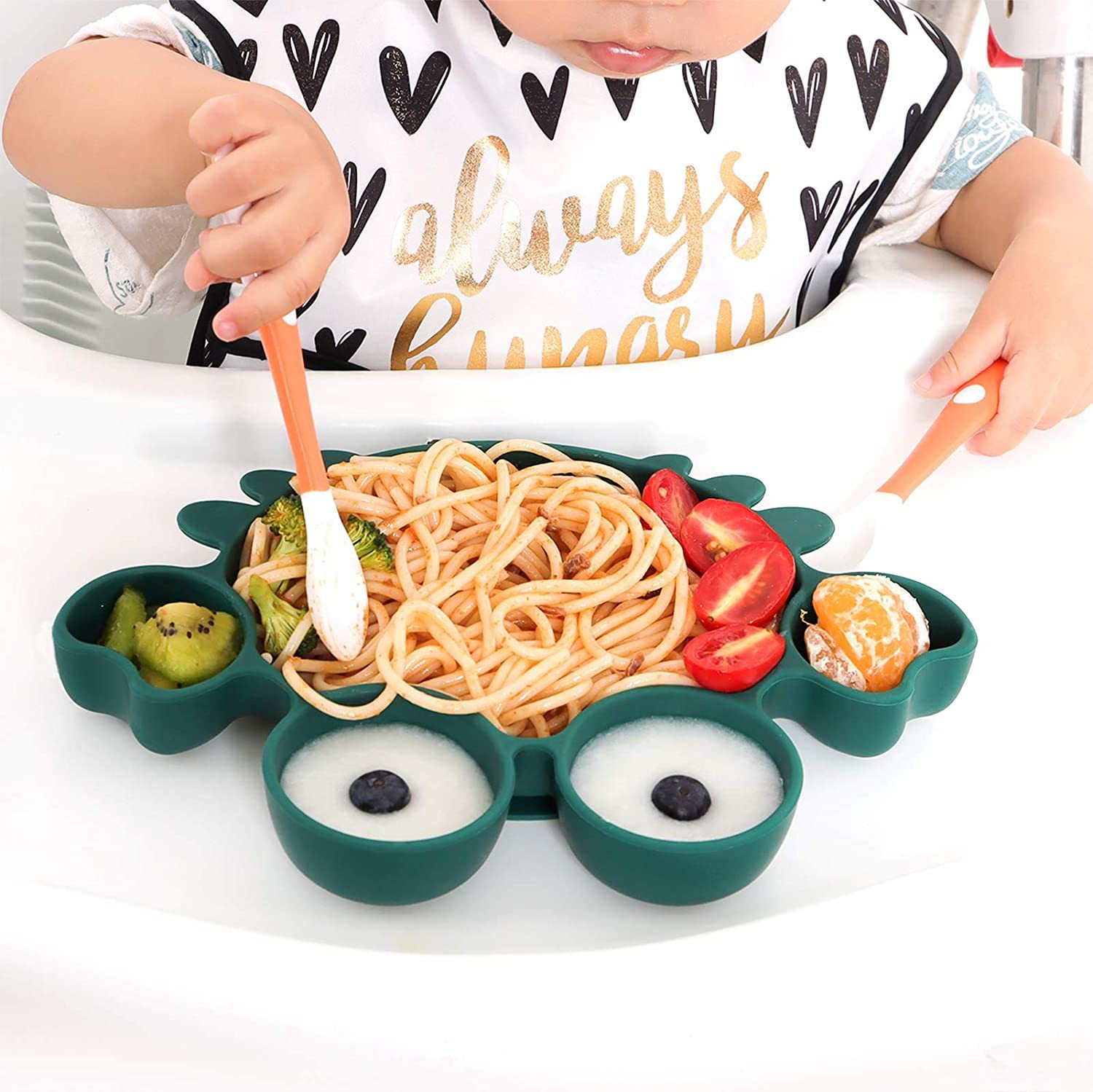 BPA Free Microwave Dishwasher Safe Crab-shape Silicone Suction Plate for Toddlers Self Feeding Training Divided Plate Dish Bowl LJ201221