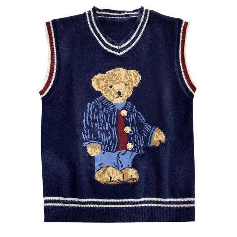 Little Bear Knitted Sweater Women Autumn Style Korean Lazy Loose Pullover Vest Outer Jacket College Style Vest 201224