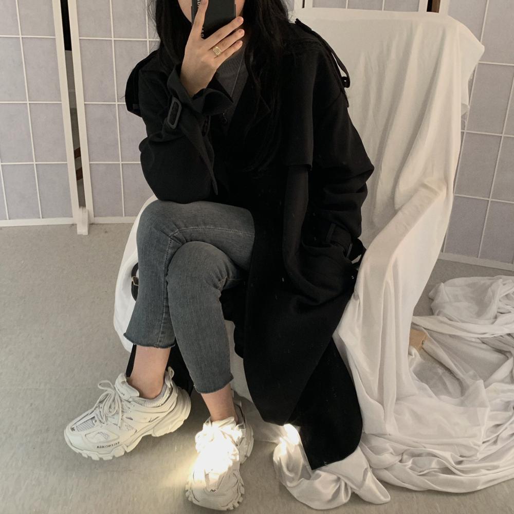 Spring Autumn 2019 Korean Women Coat Fashion Double Breasted Trench Coat Loose Belt Female Windbreak Outwear Abrigos Mujer M448 T200828