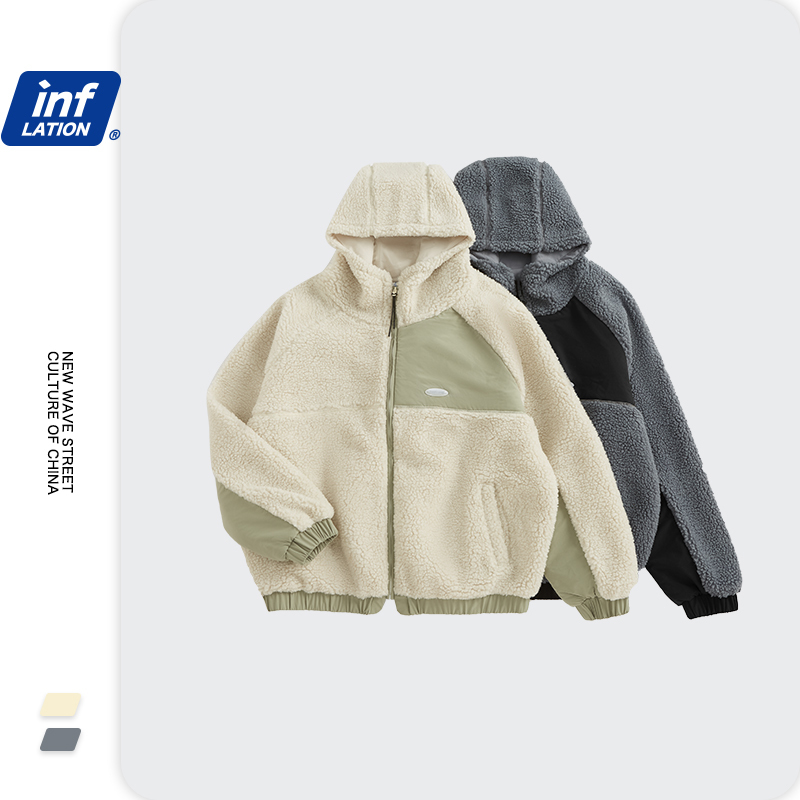 INFLATION Mens Winter Warm Parkas Coat Korean Style Stitching Color Lamb Oversized Jacket Coat Mens Thicken Outwear 2546W 201123