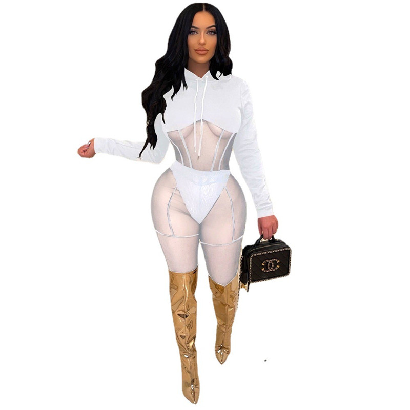 New Sexy Women Tracksuits Mesh Two Piece Set Long Sleeve Pullover Top Pants Matching Sets Fashion See Through Outfits Fall Sheer Clothes Party night c