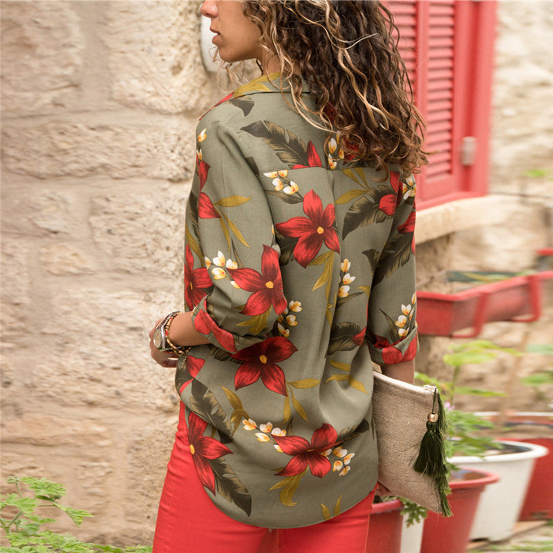 Aachoae Womens Tops and Blouses Summer Floral Print Blouse Long Sleeve Turn Down Collar Office Shirt Blusas Mujer Plus Size 201130