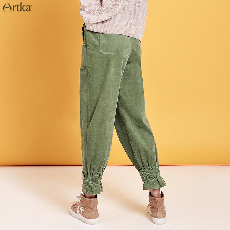 ARTKA Autumn Winter New Women Pants High Waist Casual Pants Corduroy Cargo Pants Fashion Joggers Women KA10099Q 201228