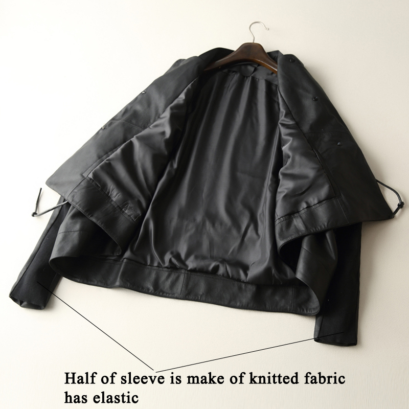 Women's Clothing Great Texture Women Loose Casual Genuine Leather Jacket Female Imported Frosted Sheepskin Drawstring Waist Coat 201030