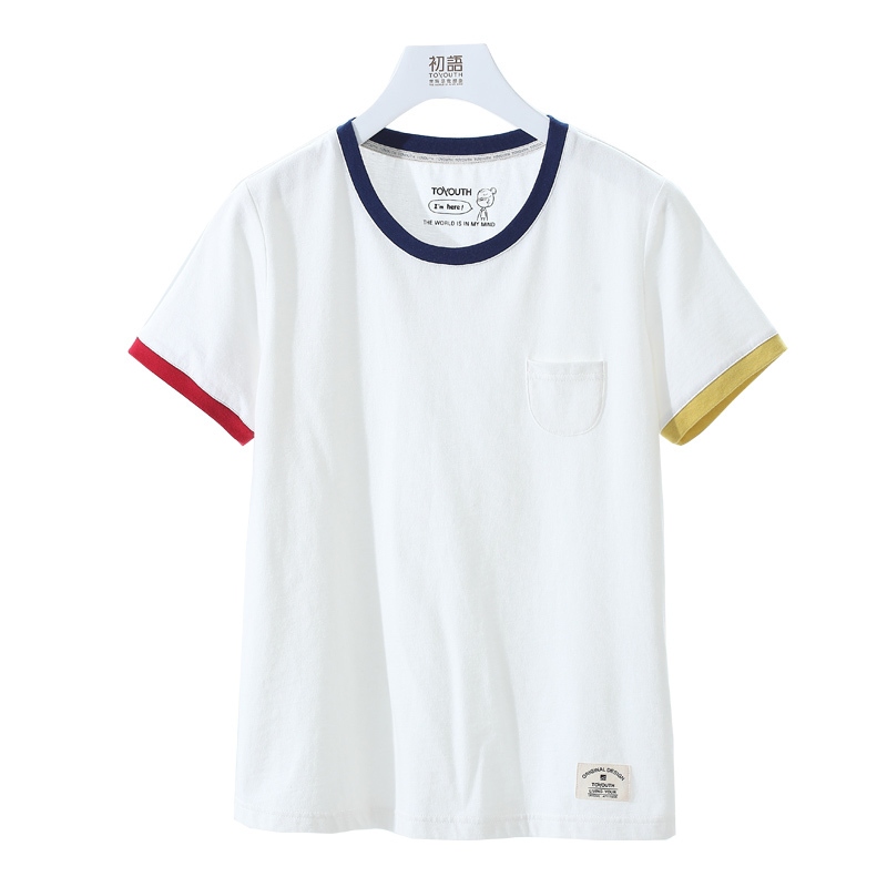 Toyouth Hit Color Edge Tees For Women Basic Cotton T-Shirt Casual O-Neck Tee Shirt Femme S~XXL Summer Tops Short Sleeve T-Shirts Y200110