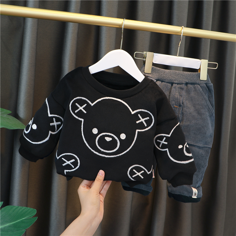 HYLKIDHUOSE Baby Girls Boys Clothing Sets Toddler Infant Winter Plush Clothes Cartoon Tops Pants Children Kids Casual CoatumeX1019