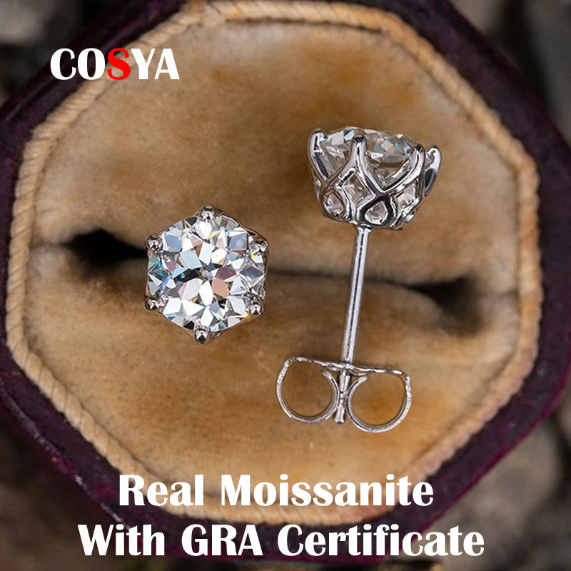COSYA Real 1 Carat Diamond Stud Earrings For Women 925 Sterling Silver Party Wed Fine Jewelry Valentine's Day Gifts 220211