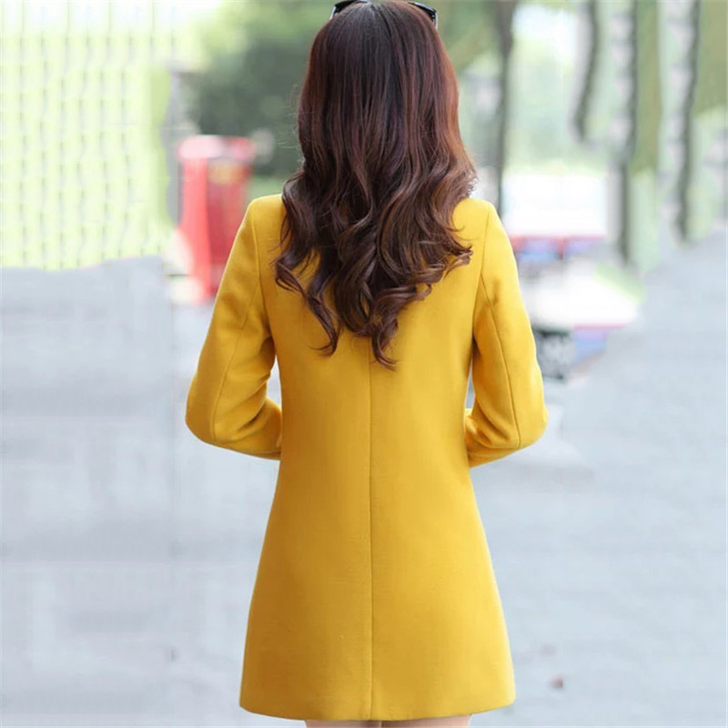 Woolen coat women yellow plus size autumn winter new Korean slim rose red pink green long sleeve wool coats feminina LR814 201102