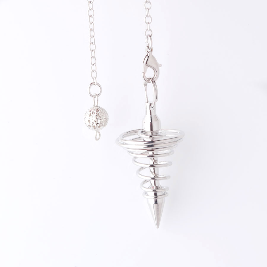 WOJIAER Metal Pendulum Pendulo Radiestesia Pendulums Pendant for Dowsing Spiral Cone Antique Pyramid Pendule Reiki Jewelry BO954