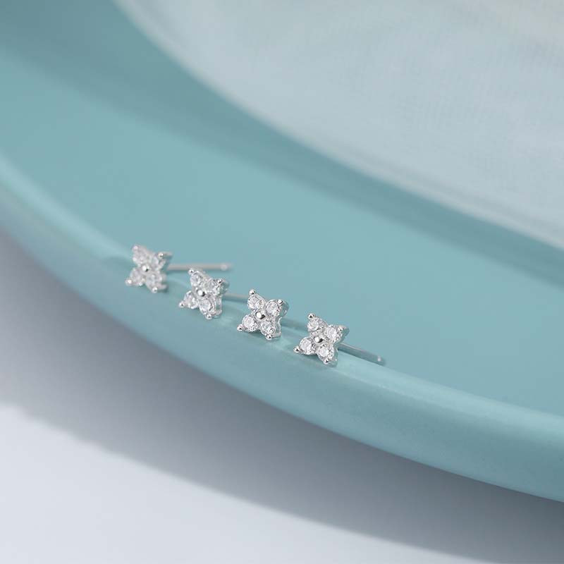 100% 925 Sterling Silver CZ Zircon Paved Tiny Flower Stud Earring for Women Girls Fine Jewelry Female Mini Stud Earrings