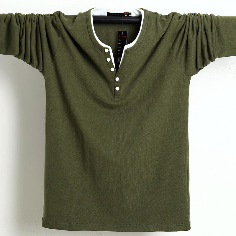 Autumn Men T Shirt Button Big Tall Cotton Long Sleeve T Shirts Men Big Size Casual T-Shirt Solid 5xl 6xl Fit Tee Top Male 201203