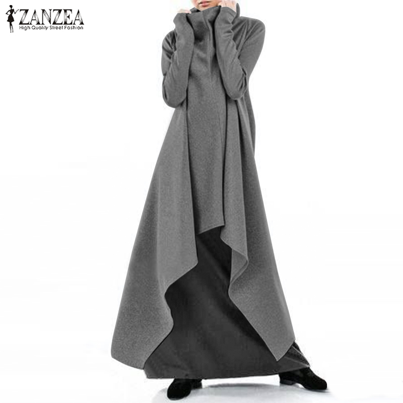 ZANZEA Fashion Irregular Hoodies Dress Women's Autumn Sundress Casual Turtleneck Long Sleeve Sweatshirts Vestidos Plus Size T200416 B4
