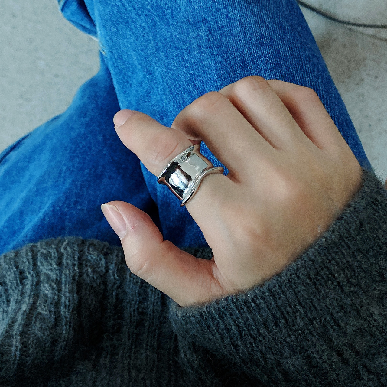 New minimalism 925 sterling silver handmade jewelry irregualar smooth designer adjustable rings open rings Rhodium plating gift for women