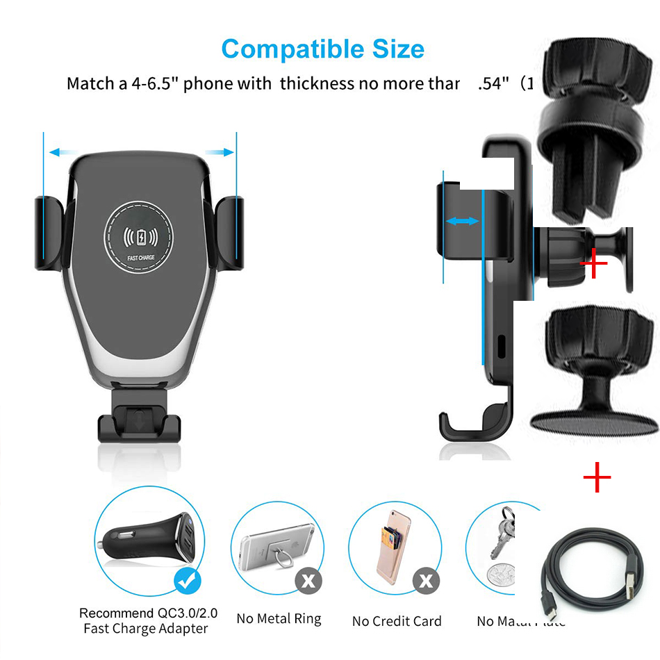 Car Qi Wireless Charger For iPhone 12 XS Max XR 8 induction phone charger Vent Phone Holder For Samsung Note S9 S836382452011466