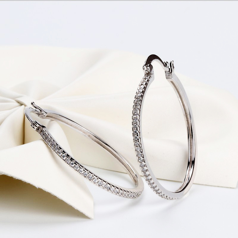 High quality 925 Sterling Silver Big Hoop Earring Full CZ Diamond Fashion bad girl Jewelry Party Earrings 63 J2