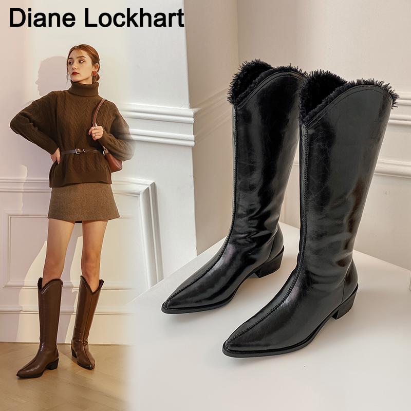 New Women Plush Leather Boots Knee Hight Boots Low Heels Slim Cowboy Long Black Brown Lady Winter Warm Shoes High Quality
New Women Plush Leather Boots Knee Hight Boots Low Heels Slim Cowboy Long Black Brown Lady Winter Warm Shoes High Quality