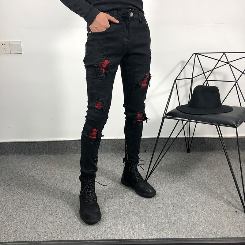 2021 New Popular Torn Slim-fitting Plaid Jeans with Europeans American Versatile Casual Street Style Black Leg Pants. FVUM, Blue
2021 New Popular Torn Slim-fitting Plaid Jeans with Europeans American Versatile Casual Street Style Black Leg Pants. FVUM, Blue