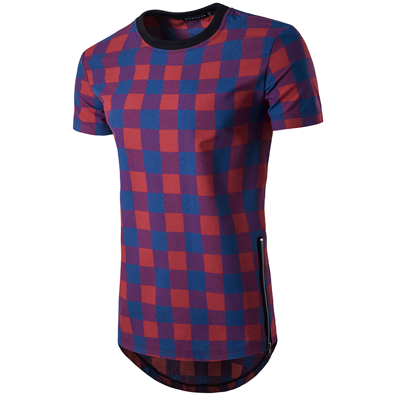 Longline T Shirt Men Small Plaid Slim Fit Tee Shirt Homme Summer Short Sleeve Men Top Tee Casual Hip Hop Streetwear T-shirt Y200930