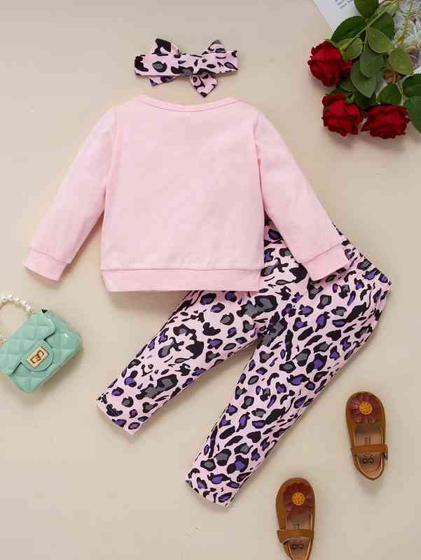 Baby Leopard Print Frill Trim Pullover And Pants And Headband SHE