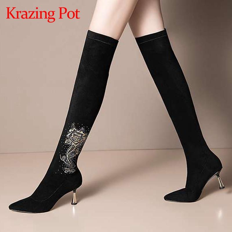 Krazing pot European style sheep suede pointed toe high heel rhinestone decoration gorgeous beauty lady over-the-knee boots L55, Black
Krazing pot European style sheep suede pointed toe high heel rhinestone decoration gorgeous beauty lady over-the-knee boots L55, Black