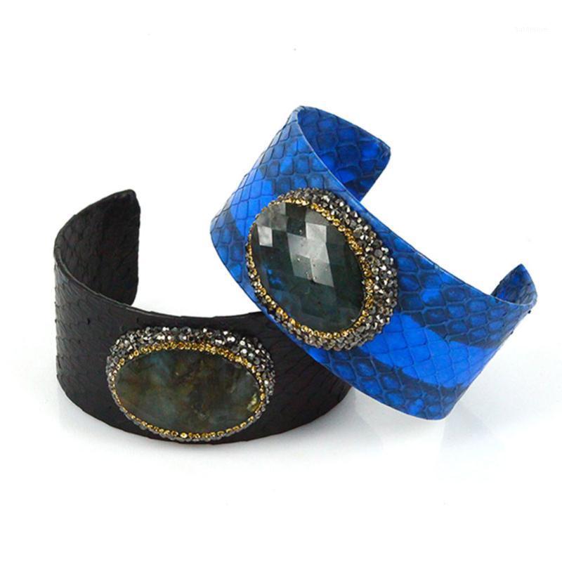 luxury jewelry black royal blue leather with natural cutted oval stone pave rhinestone charm adjustable open bangles for women1
luxury jewelry black royal blue leather with natural cutted oval stone pave rhinestone charm adjustable open bangles for women1