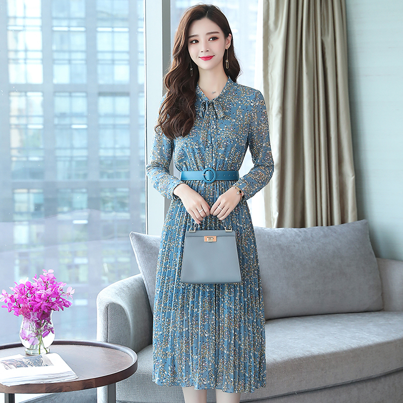 Autumn Winter Vintage Chiffon Floral Midi Dress Plus Size Maxi Boho Dresses Elegant Women Party Long Sleeve Dress Vestidos T200604