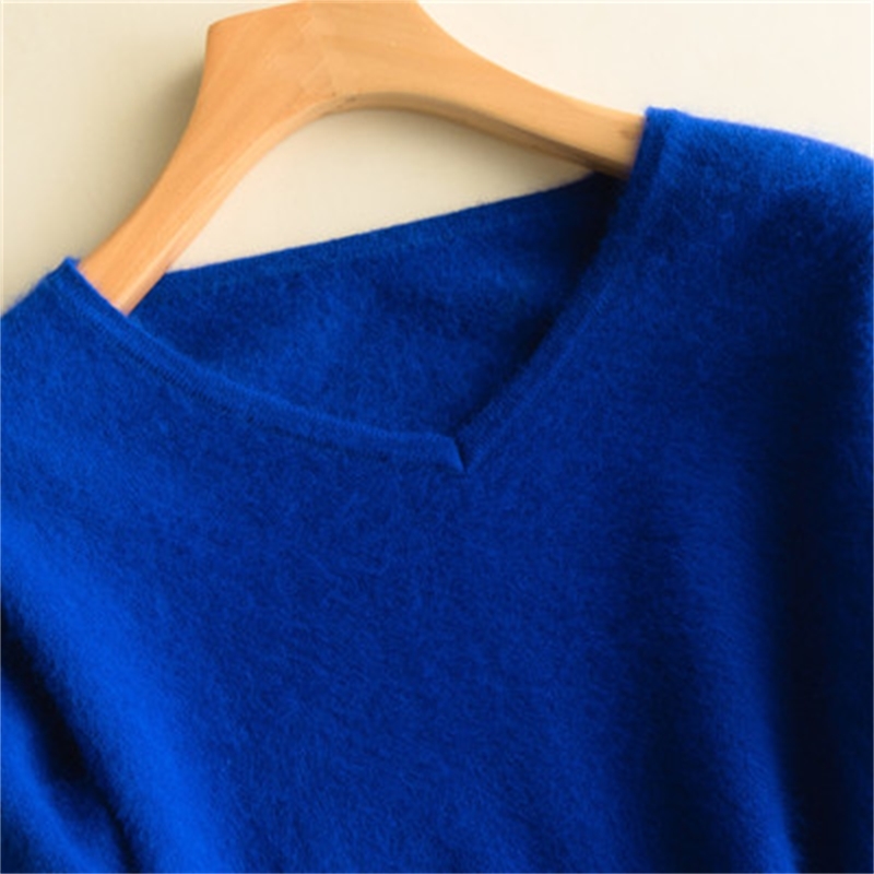 Autumn and winter new 100% cashmere sweater female short paragraph v-neck knit bottoming shirt solid color cashmere sweater 210218