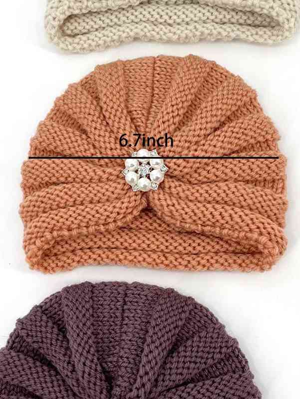 2pcs Baby Faux Pearl Decor Knit Hat SHE