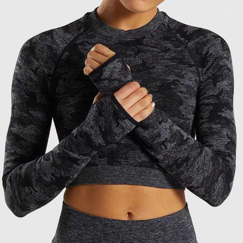 Women Camo Seamless Cropped Top Seamless Long Sleeve Top Sports Wear for Women Gym Yoga Shirt Crop Workout1, Black 
Women Camo Seamless Cropped Top Seamless Long Sleeve Top Sports Wear for Women Gym Yoga Shirt Crop Workout1, Black