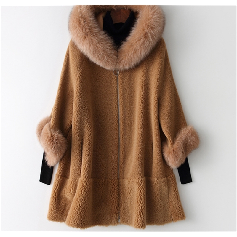 Rabbit Fur Coat Women's Long Rabbit Fur Sleeves Vintage Style Leather Fur Outwear 201223