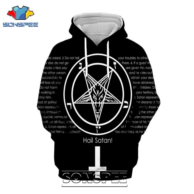 SONSPEE 3D Print Satan Hoodie Men Women Casual Demon Coat Streetwear Hip Hop Pullover Tops Death Evil Satanic Sweatshirt 201020