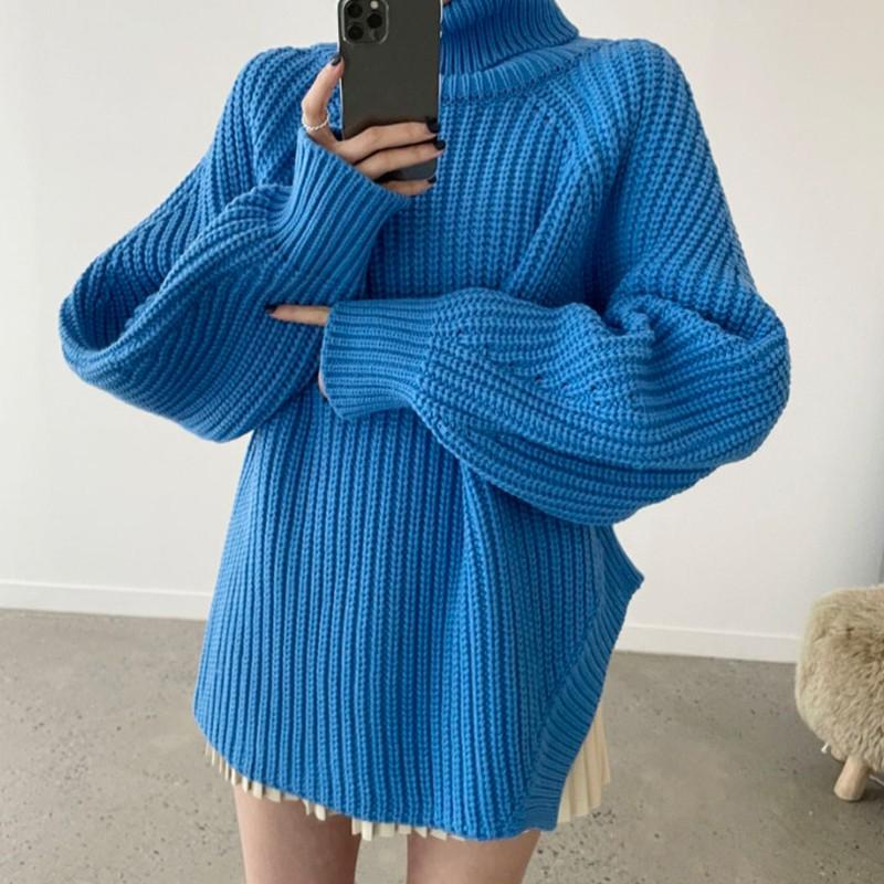 Women's Sweaters Pull Femme Autumn Winter Lazy Korean Loose Split Turtleneck Lantern Sleeve Knitted Sweater Blue Retro Casual Sueters Mujer, White;black
Women's Sweaters Pull Femme Autumn Winter Lazy Korean Loose Split Turtleneck Lantern Sleeve Knitted Sweater Blue Retro Casual Sueters Mujer, White;black