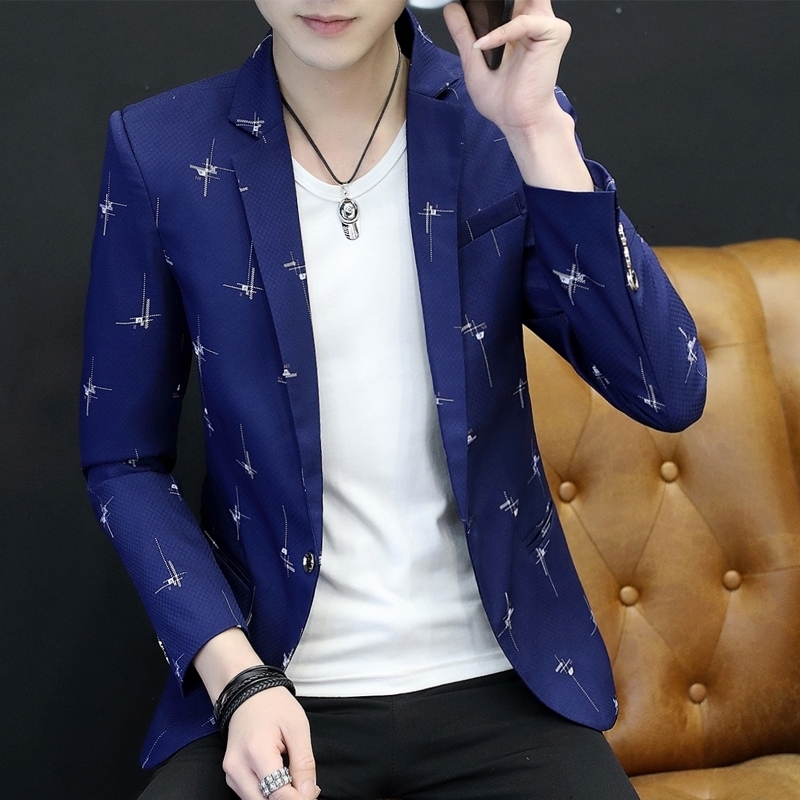 Floral Print Blazer Jacket Men Korean Trend Streetwear Mens Clothing Casual Suit Coat Male Slim Fit blazer masculino 201104