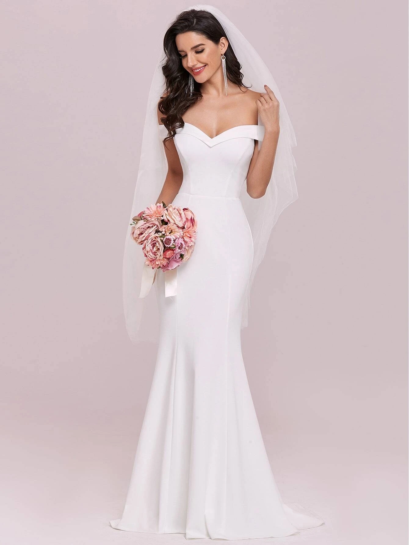 Simple Off Shoulder Mermaid Wedding Dress 2024 Simple Soft Satin Summer Backless Bridal Party Gowns robe de soiree