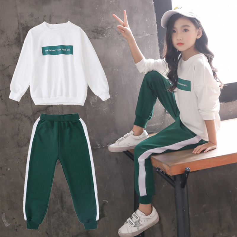 2020 Baby Girls Clothing Set Long Sleeve Children Clothing Sets Autumn Sweatshirts Pant Sport Kids Clothes Suit 7 8 9 10 12 YearX1019