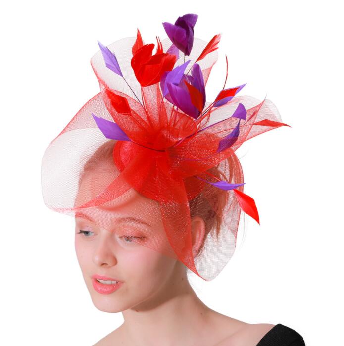 Banquet Hat Net Yarn Top Wedding Headdress Feather Hairpin Hair Accessories Hats for Party Wedding Fascinator Hat Many Colors on Sale