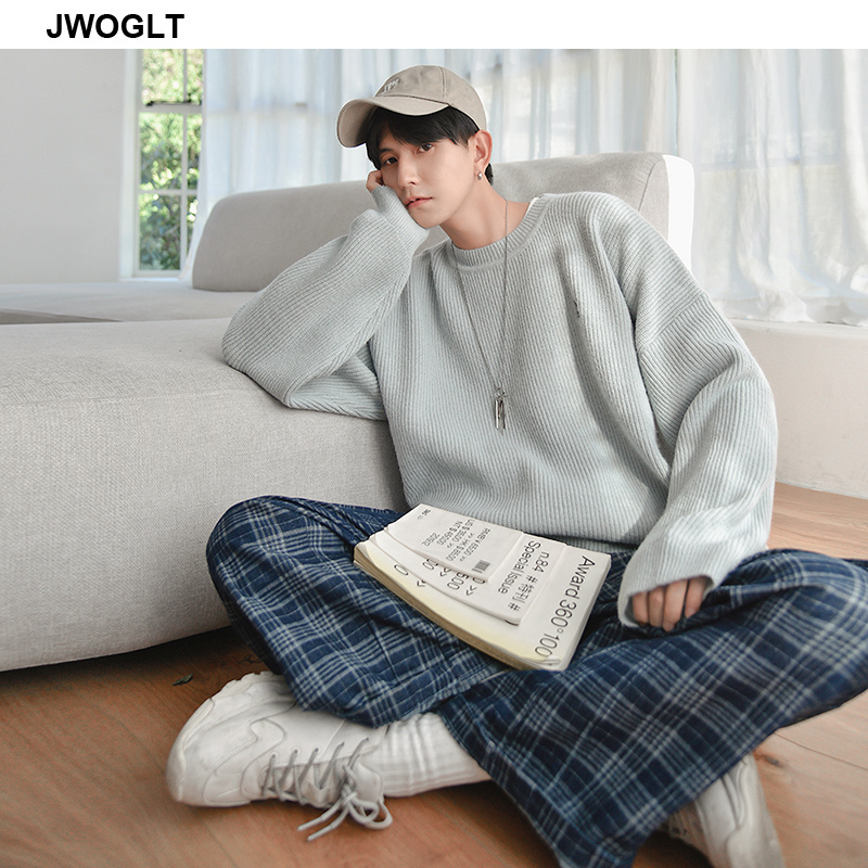 Autumn Korea Mens Pullover ONeck Mens Sweater Solid Color Long Sleeve Knit Sweaters Men Casual Pull Men Clothing 201221
