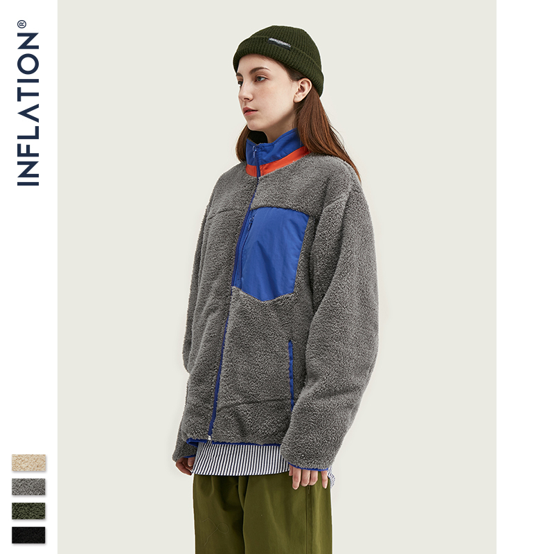 INFLATION Men Berber Fleece Winter Jacket Coat High Street Loose Fit Poler Fleece Men Coat High Collar Men Jacket 9744W 201127