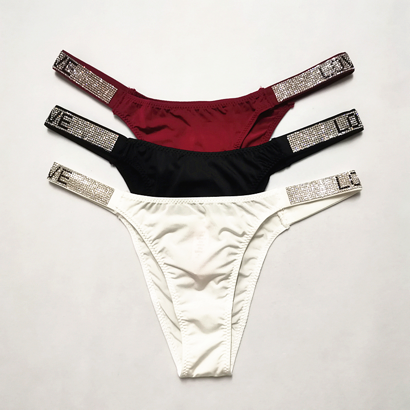 3pcs a set women panties Sexy Masonry Shorts Briefs love Rhinestones belt Fashion low-rise white Thong T-back string underwea 201112