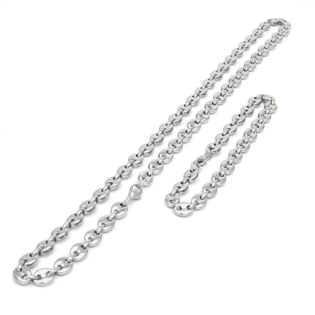 316L Stainless Steel Coffee Bean Chain 22quotNecklace and 8quotBracelets Fashion Hip Hop Jewelry Set Gold Chain for Men